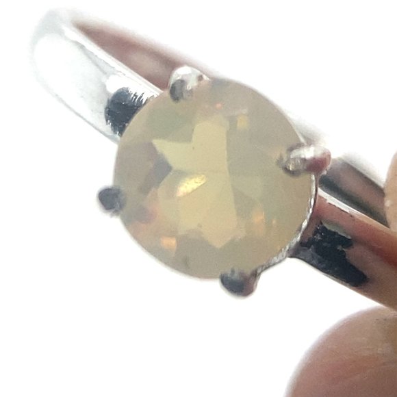 White Precious Opal .47ct Platinum Finish Solid 925 Sterling Silver Ring - Picture 1 of 7